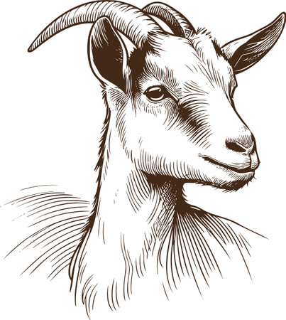 Detailed Illustration of a Goat's Head in Vintage Engraving Styleのイラスト素材