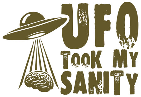 UFO abducting human brain with light beam in vintage sci-fi illustration conceptのイラスト素材