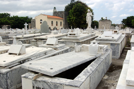 A family tomb opened and awaiting its next body   Havana, Cuba 
