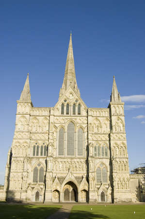 The magnificent West front of Salisbury Cathedral, Wiltshire  The Cathedral was completed in the 14th century の写真素材