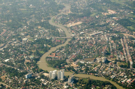 Aerial View of the city of Chiang Mai, Thailand   River Ping meanders its way through the country s second largest city の写真素材
