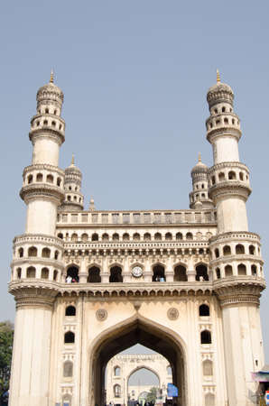 The landmark Charminar tower, most famous landmark in Hyderabad, Andhra Pradesh   The Islamic structure has dominated the south of the city for centuries の写真素材