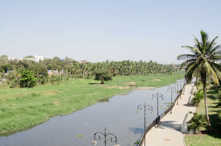 View along the elegant, south bank of the River Musi in Hyderabad, Andhra Pradesh   Unfortunately...