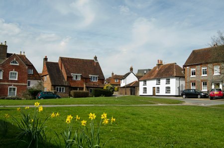 Green called The Spain in the centre of the market town of Petersfield, Hampshire  のeditorial素材