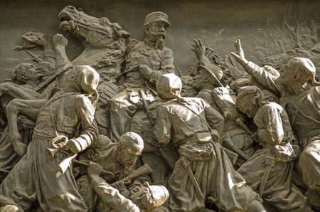 Bronze frieze showing a battle in the unification of Italy   Plinth of the Victor Emmanuel II...