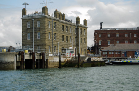 PORTSMOUTH, ENGLAND - AUGUST 2  View from the sea of King s Steps dock at Portsmouth Naval Base on...