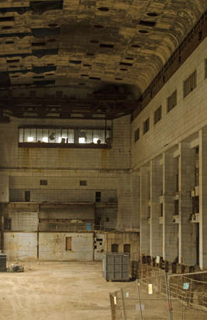 The huge, ruined turbine hall of Battersea Power Station, London   Now disused and set to be redeveloped into shops and flats の写真素材