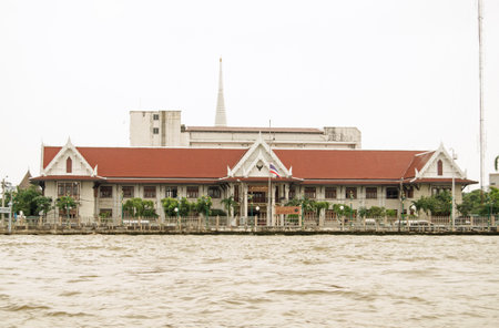 BANGKOK, THAILAND - OCTOBER 27 2013  Headquarters of the Thon Buri Trade Police on the banks of the Chao Phraya River in central Bangkok, Thailand のeditorial素材