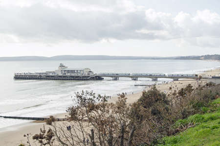 View from East Cliff of Bournemouth s beach and pier, Dorset の写真素材