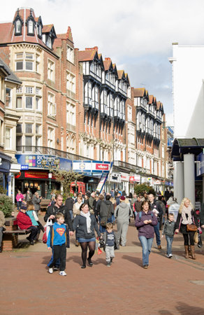 BOURNEMOUTH, ENGLAND - MARCH 1, 2014  Shoppers make the most of a sunny Saturday in Yelverton Road in Bournemouth town centre, Dorset のeditorial素材