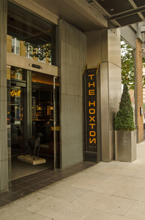 LONDON, UNITED KINGDOM - AUGUST 30, 2014:  Entrance to the trendy boutique hotel The Hoxton in a fashionable part of Hackney in London\\\\のeditorial素材
