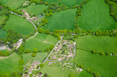 View from the air of the village of Capel in the Surrey countryside.