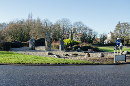 Late afternoon view of the Daneshill Roundabout in Basingstoke.  Likened to Stonehenge, it is one of the many road junctions in the Hampshire town which give it the nickname donut city.のeditorial素材