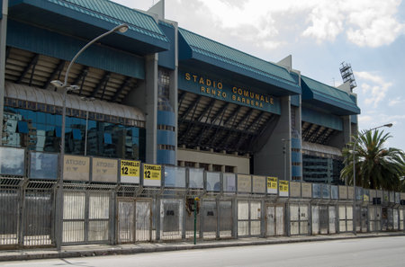 PALERMO, ITALY - JUNE 18, 2018:  Exterior of the famous stadium home to U.S. CittÃ  di Palermo - Palermo's football team.  Known locally as La Favorita, it has hosted some World Cup matches.のeditorial素材