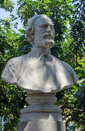 Monument bust of the revolutionary Giovanni Corrao in the Giardino Garibaldi in Palermo, Sicily.  The radical was a comrade of Garibaldi and took part in the Sicilian Revolution.  Public statue on display over 100 years.のeditorial素材