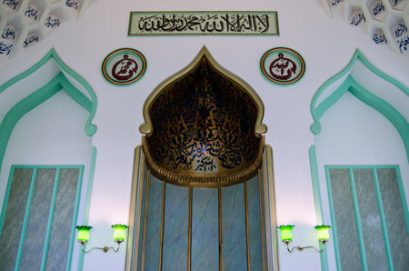 WOKING, UK - FEBRUARY 7, 2016: Interior of the Shah Jahan Mosque in Woking, Surrey.  The first purpose built mosque in the UK.のeditorial素材