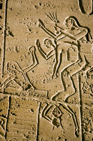 Soldiers fighting a siege at the Battle of Kadesh. Ancient Egyptian army in conflict with the...