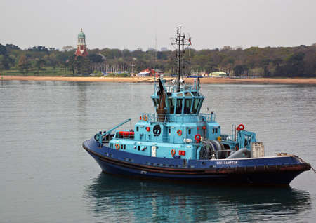 A tug boat at anchor in Southampton Water - the stretch of sea that reaches the City of Southampton...