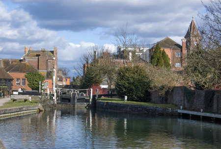 Newbury, UK - March 14, 2010:  The lock on the River Kennet at Newbury, Berkshire.の写真素材