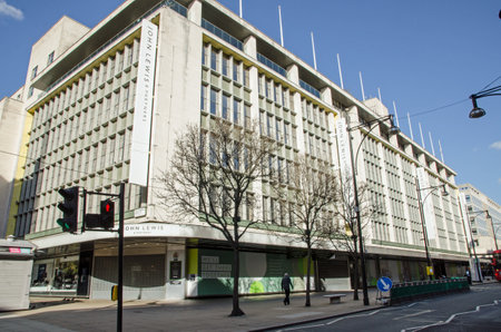 London, UK - February 26, 2021: The flagship department store of the John Lewis chain on Oxford Street, central London.  Closed due to COVID-19 lockdown restrictions.のeditorial素材