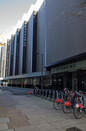 London, UK - February 26, 2021: View along the side of the former Debenhams flagship department store in Oxford Street, London which has now closed permanently.のeditorial素材