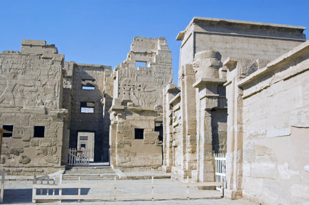 Entrance to the magnificent entrance of Medinet Habu Temple on the west bank of the Nile at Luxor, Egypt.のeditorial素材