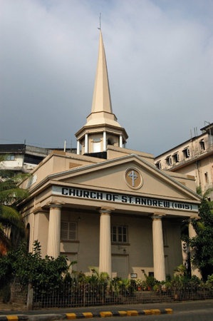 View of the facade of the Church of Saint Andrew, Mumbai (formerly Bombay). Built in 1815, the Anglican church is still holding regular services.のeditorial素材