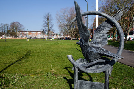 The public park known as Elm's Field in the middle of Wokingham, Berkshire on a sunny spring da.のeditorial素材