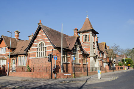 Former Police Station, police houses, courtroom and later probation office in the centre of Wokingham, Berkshire.  Desgined in 1904 by Joseph Morris, surveyor to Berkshire County Council.のeditorial素材