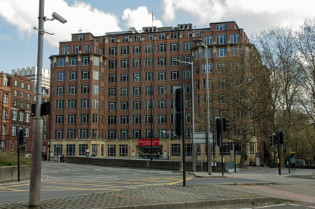 London, UK - April 16, 2021: View across Road towards the James Clark Maxwell Building, part of King's College, University of London.のeditorial素材