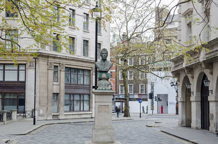 London, UK - April 21, 2021: Monument to Jawaharlal Nehru - former Indian Prime Minister - outside the Indian High Commission on India Place in central London.のeditorial素材