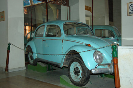 Tripoli, Libya - April 4, 2006: Volkswagen Beetle car on display in the Nationa Museum of Libya.  The car was used by Colonel Gaddafi in the 1960's.  It was vandalised after the dictator's fall from power and is no longer on display.のeditorial素材