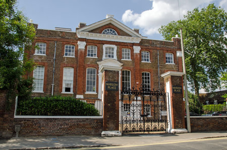 Marlow, UK - July 19, 2021: View of the front of the historic Marlow Place in Marlow, Buckinghamshire.  Currently used as offices, the 1721 built house was once home to the Prince of Wales and also used by the Royal Military College.のeditorial素材