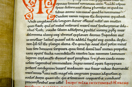 Hampshire, UK - September 17, 2021:  An historic manuscript,  hundreds of years old, handwritten in Norman French.のeditorial素材