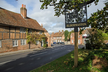 Aldermaston, UK - October 27, 2021:  Centre of the quaint village of Aldermaston in Berkshire on a sunny Autumn afternoon.のeditorial素材