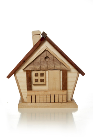 wooden cottage on white backgroundの写真素材