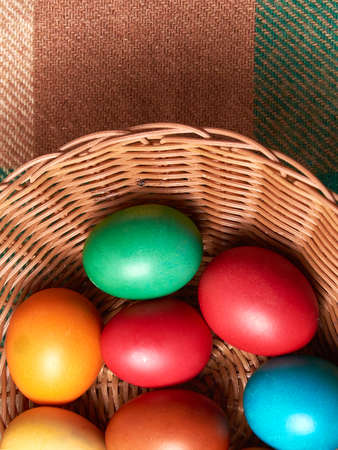 Easter colored eggs on the vintage background.の写真素材
