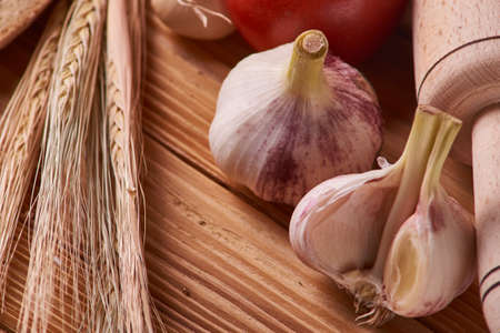 garlic on a wooden table
