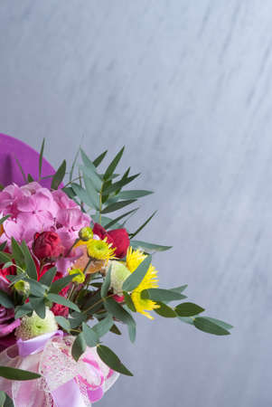 bouqet of flowers in violet box. Nice celebration presentの写真素材