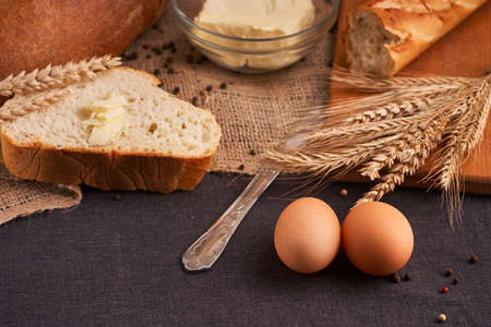 bread with butter. Concept of homemade food