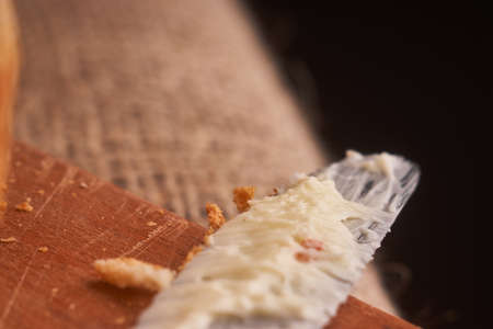 knufe for bread with butter. copy space. Morning breakfastの写真素材