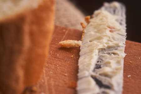 knufe for bread with butter. copy space. Morning breakfastの写真素材