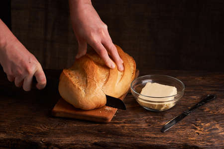 Fresh homemade bread. Crisp. Bread at leaven. Unleavened breadの写真素材