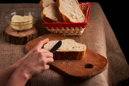 bread with butter. Concept of homemade food