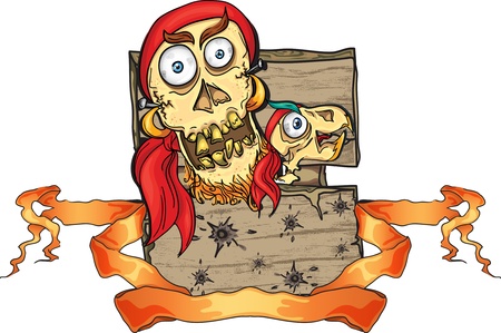 crazy pirate skull on the wooden boardのイラスト素材