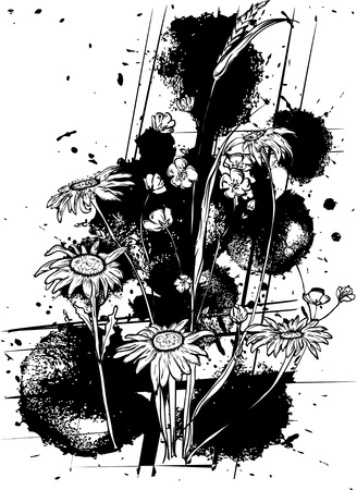 black and white grunge abstract floral backgroundのイラスト素材
