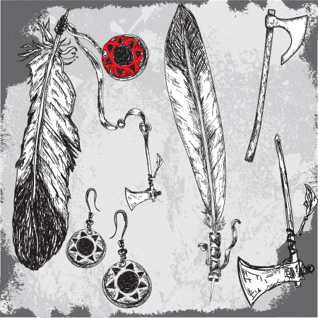 native indians feathers and other traditional elementsのイラスト素材