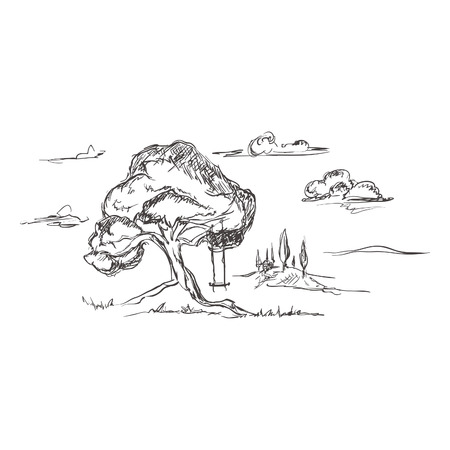 artistic creative romantic background of tuscany landscapeのイラスト素材