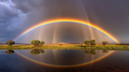 Rainbow over a lake in the desert of Namibia, Africaの素材