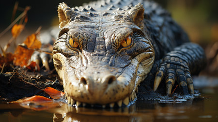 Crocodile in the water, close-up portrait.の素材